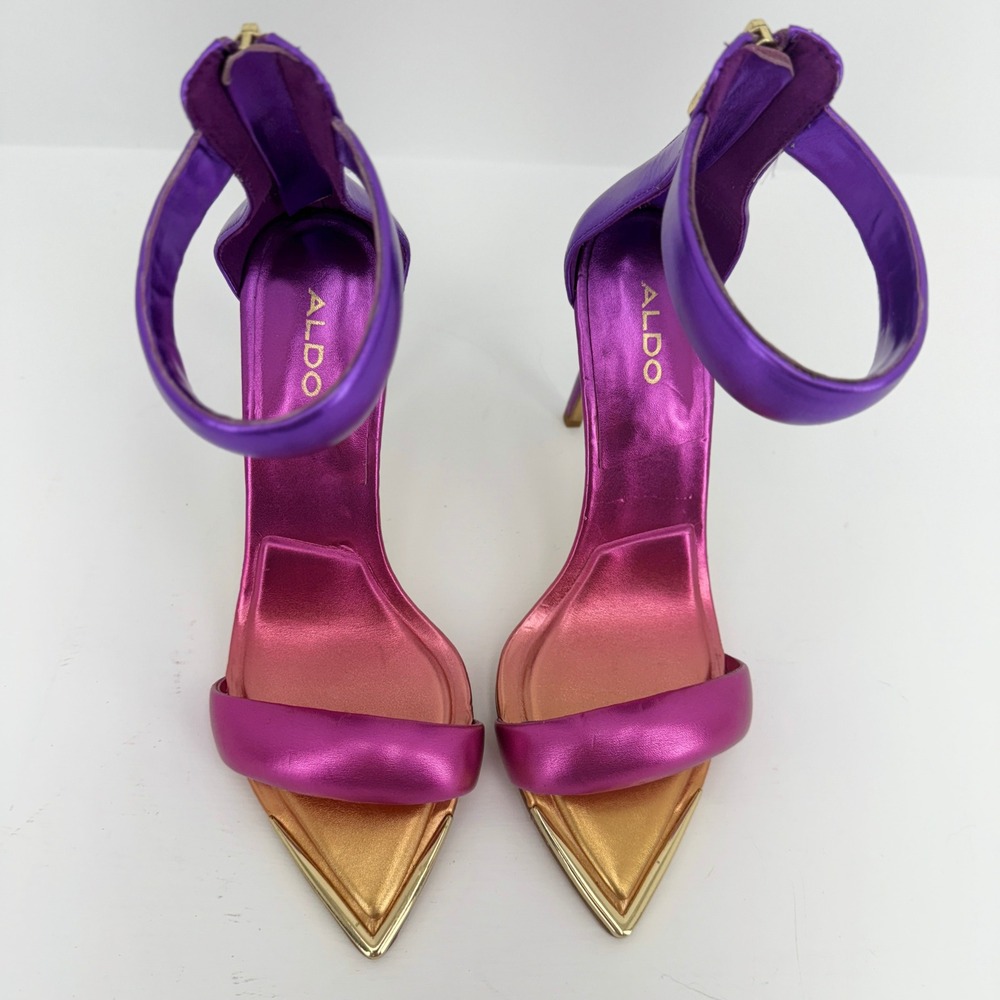 Aldo Womens Ombre Metallic Stiletto Sandals Purple Pink Gold Pointed Toe‎ Size 8 - Picture 2 of 13